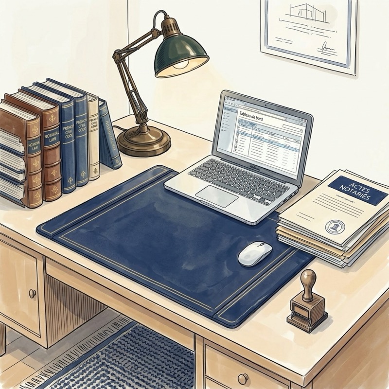 Documents administratifs notariaux sur un bureau de travail