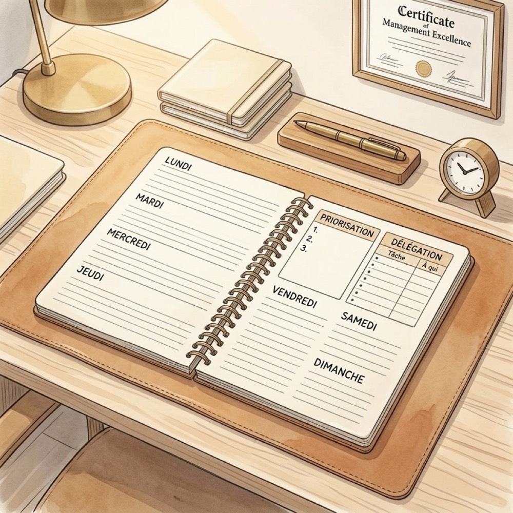 Agenda et carnet de planification sur un bureau de travail